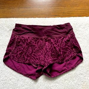 Lulu lemon speed up shorts, length 2.5, size 2, color rose pattern, discontinued